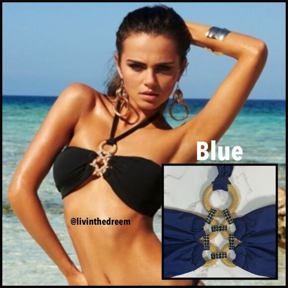 Beach Bunny Kiss A Girl Blue Crystal Bandeau SZ S NWOT - Picture 1 of 15